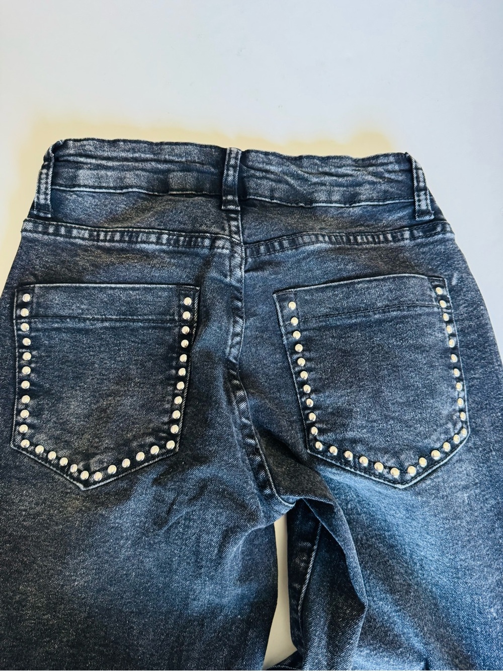 Stud-Trim Dark Blue Wide Leg Jeans - Women's - Picture 2 of 4